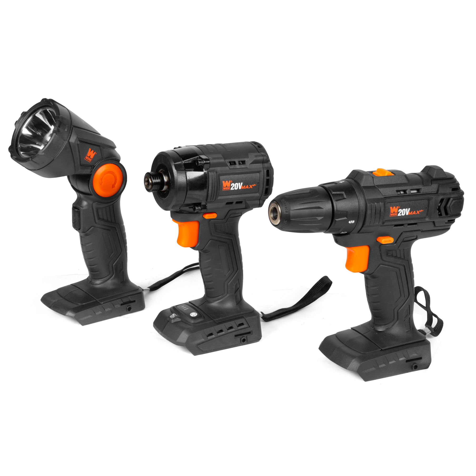 WEN 20V Max Cordless Drill, Brushless Compact Impact Driver, and LED Work Light Combo Kit — Tool Only, Model# 20VK3DBT